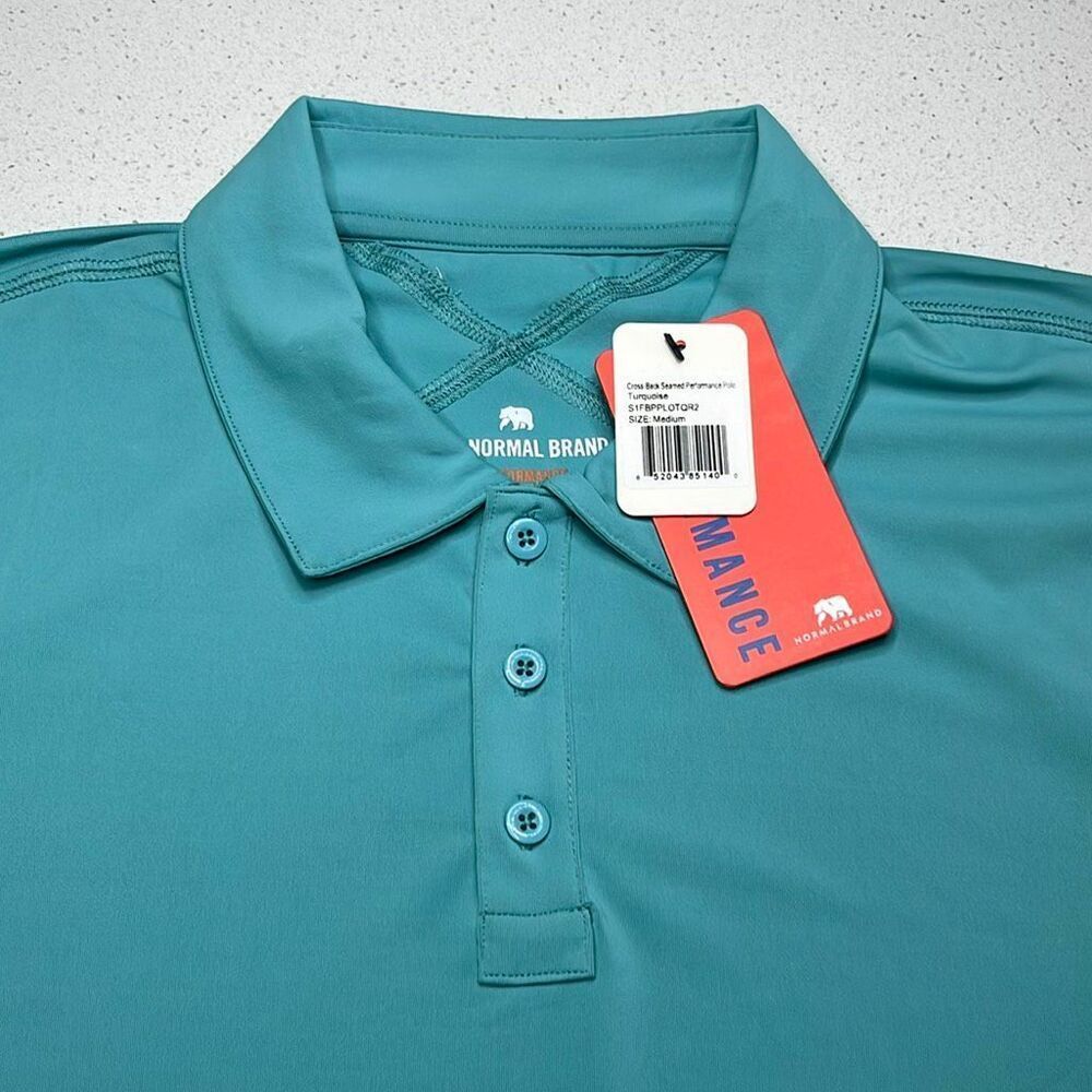 NWT The Normal Brand Cross Back Seamed Performance  Turquoise Polo Shirt Mens Me